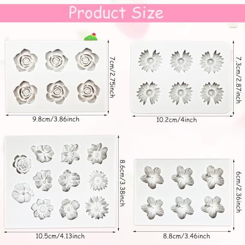 4Pcs Rose Flower Silicone Candy Mold, Daisy Hibiscus Flower Fondant Chocolate Silicone Molds for Cake Decorating, Polymer Clay Molds Resin Mold for Baking Soap Ice Cube Wax Melt - color: Hibiscus mold