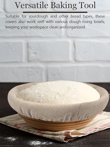 Artcome 10 Pack Bread Proofing Basket Covers - 9 Inch Round Linen Cloth Cover for Banneton Basket - Reusable & Breathable Dough Bowl Cover for Sourdough Bread Baking
