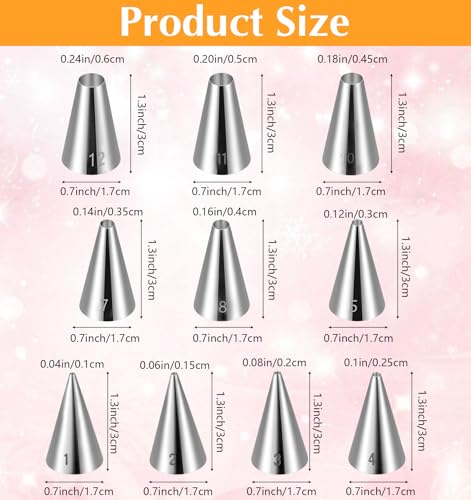 10Pcs Wilton Tips, 10 Sizes Wilton Round Piping Tips for Cookies