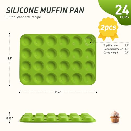 2 Pack 24 Cups Silicone Mini Muffin Pan with Metal Reinforced Frame Silicone Molds Parents Stepdad Pawpaw Who Want Nothing Everything Future Groom Bride Law Christmas Xmas Happy Birthday Gifts Ideal - color: Green, size: 2pc: 24-Cup Mini