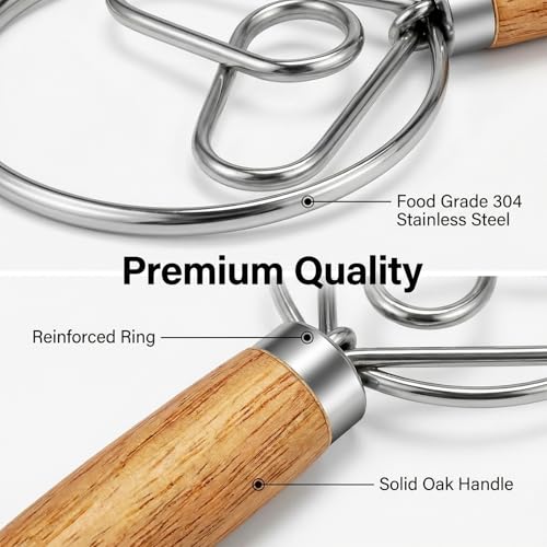 TEEVEA Danish Dough Whisk Wooden Handle Stainless Steel for Sourdough Bread - color: Rubber Wood Heart-Shaped