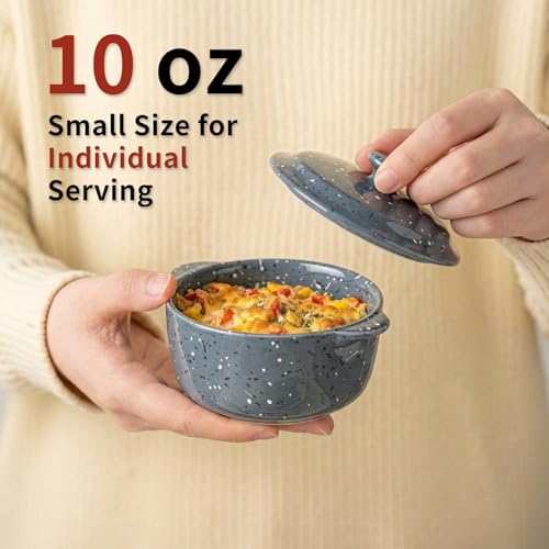 10 oz Ceramic Mini Cocotte Set of 4 for Oven (Gray) - color: Gray