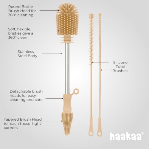 Haakaa Food-Grade Silicone Cleaning Brush Kit 3-Piece (Kit-Champagne) - color: Kit-champagne