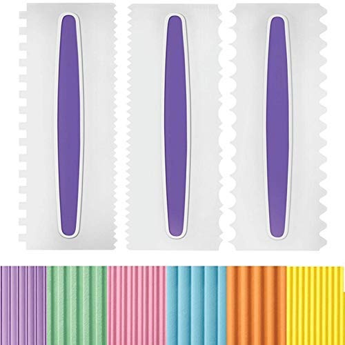 Decorating Comb and Icing Smoother Set of 3 Cake Scrapers - color: white&purple