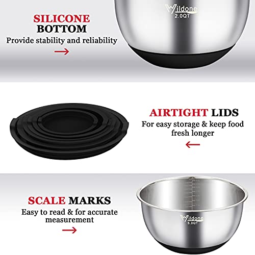 Wildone Mixing Bowls with Airtight Lids, Stainless Steel Mixing Bowls Set - color: Black