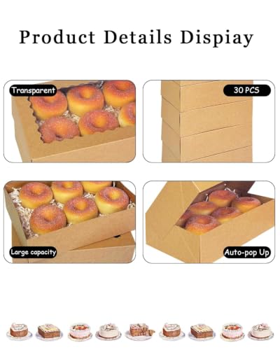 qiqee Auto-pop up Cookie Box with Window 9x6x2.5 Inch Brown 50Pcs Pastry Macaron Bakery Pie Box for Packaging - color: 9x6x2.5, 50Pcs, Brown