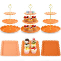 FoldTier 6 Pack Cupcake Stand Set 3 Pcs 3 Tier Gradient Dessert Table Display Stands Cookie Tray Rack 3 X14 in Rectangle Party Trays for Wedding Birthday Tea Party Baby Shower(Orange,Round) - color: Orange, style: Round