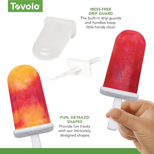 Tovolo Classic Reusable Popsicle Trays with Sticks Mold Set of 6 for Homemade Frozen Treats, Easy to Clean Reusable Popsicle Molds with Sticks and Drip Guard, Dishwasher Safe BPA Free Ice Pop Molds - color: Sun Ray
