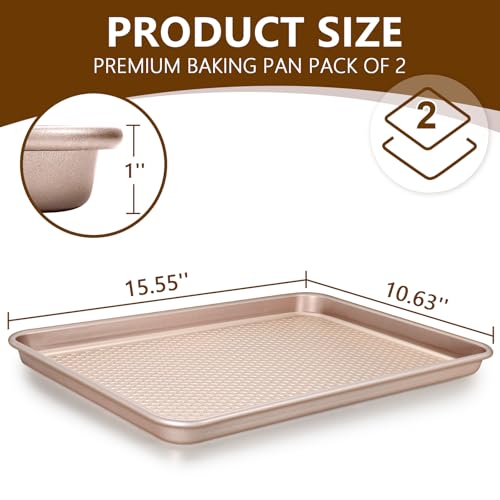 Wildone Baking Sheet Pan Set of 2, Honeycomb Embossed Nonstick Cookie Sheet - color: Textured Rose Gold, size: 15x10x1 inch Set