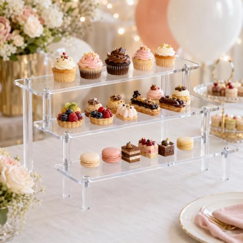 3PCS Acrylic Display Risers, 3 Tier Perfume Organizer, Clear Cupcake Stand - size: 3PACK Large 11.8IN