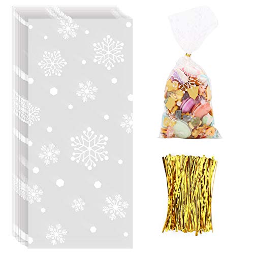 CCINEE Snowflake Treat Bag,Christmas Cellophane Bag with Twist Ties Candy Cookie Bags for Party Supplies,120PCS - color: Christmas 2-120pcs
