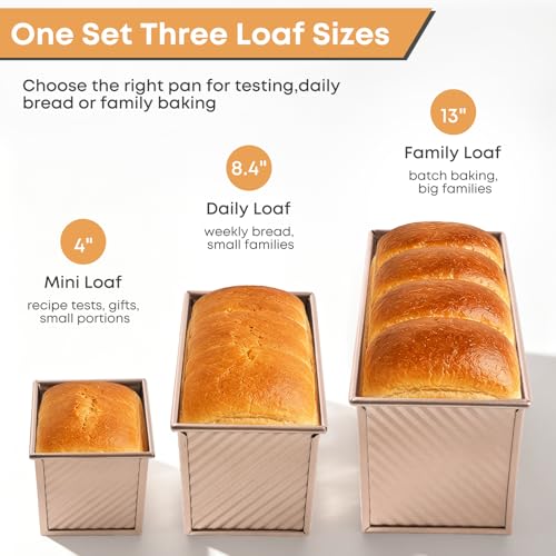 Pullman Loaf Pan with Lid Set of 3, Aluminized Steel 4/8.4/13 Inch