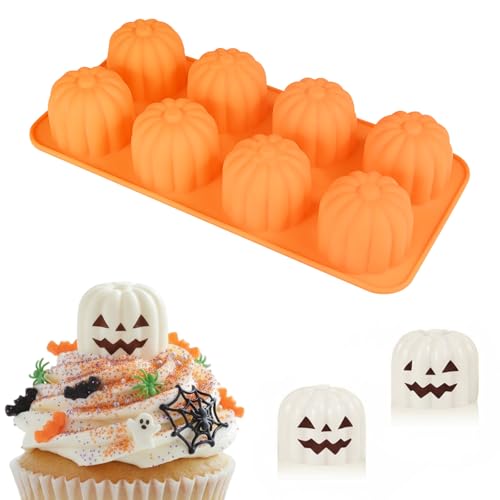 Halloween Pumpkin Silicone Mold for Chocolate,8 Cavities Chocolate Molds,Funny 3D Halloween Chocolate Candy Molds for Soap Pudding Jelly Cakes Making - color: Style3