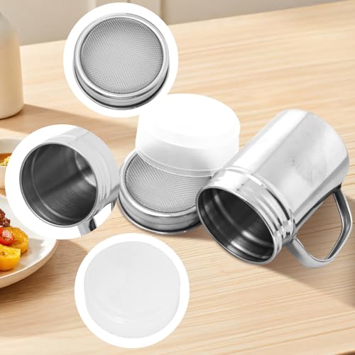 2Pack Powdered Sugar Shaker Jars,Fine Mesh Powder Cinnamon Seasoning Shaker Jar With Handle Lid,Stainless Steel Sieve Digging Shaker Dusters For Powdered Sugar Cinnamon Pepper Coffee Powder - color: Style 1