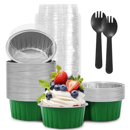 St. Patrick's Day 50Pcs Mini Aluminum Foil Cupcake,5oz Baking Cups with Lid - color: Green