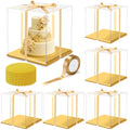 Watersay 6 Pack 14''x14''x12'' Gold Cake Box with Cake Boards and Ribbon - color: Gold, size: 14x14x12inch