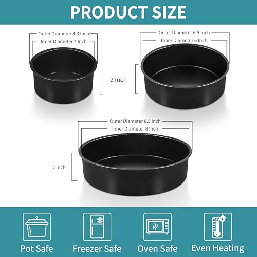 P&P CHEF 4/6 / 8 Inch Cake Pan Set of 3, Non-Stick Round Cake Pans - size: 4 + 6 + 8 Inch