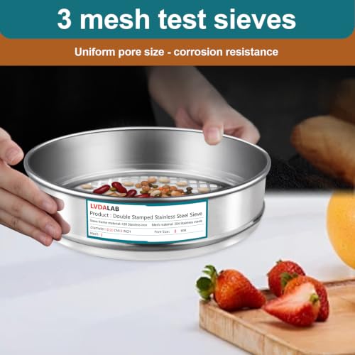 7.9" (20cm) 304 Stainless Steel Lab Sieve, 3 Mesh (8mm) Screen Sifter - size: 3Mesh(8mm)/Ф7.9in