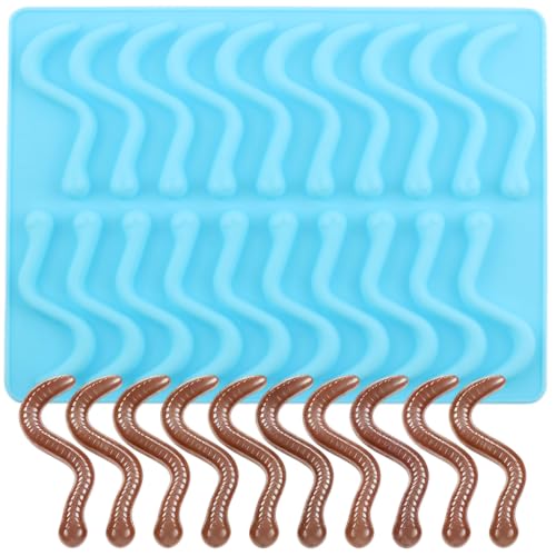 20 Cavity Worm Silicone Chocolate Molds - color: Blue