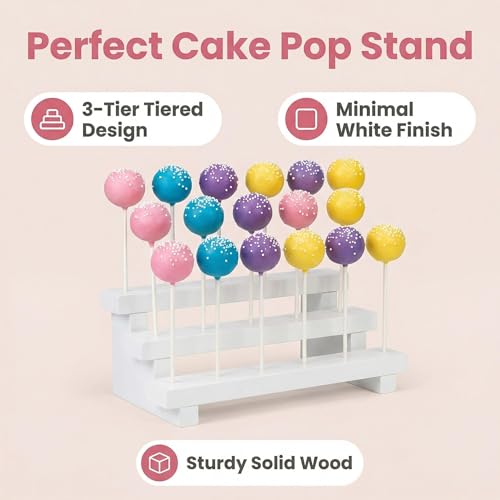 NANGOPOP Cake Pop Stand Display Riser - 3 Tier Wood Lollipop Holder, 17 Hole Sucker Stand for Dessert Table of Wedding, Birthday Party - White, Collapsible, Fit 5/32" (4mm) Lollipop Sticks