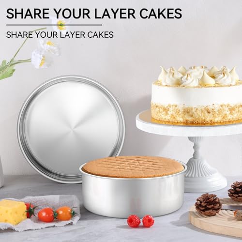 Leonyo 8 Inch Cake Pan, Stainless Steel Circle Baking Pans Set, 3 Pieces Round Layer Cake Tin for Wedding Birthday, Even Heating, Non Toxic & Healthy, Heavy-Duty, Dishwasher Safe - size: 8x3 Inch