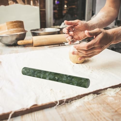Alipis Jade Rolling Pin Set 10.23 Inch Natural Stone Dough Roller for Dumpling Wrappers and Pasta Non-Stick Surface Ergonomic Kitchen Baking Tool