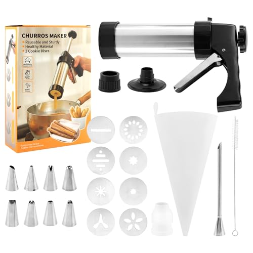 Stainless Steel Churro Maker Kit with 8 Discs, 8 Tips and Piping Bag