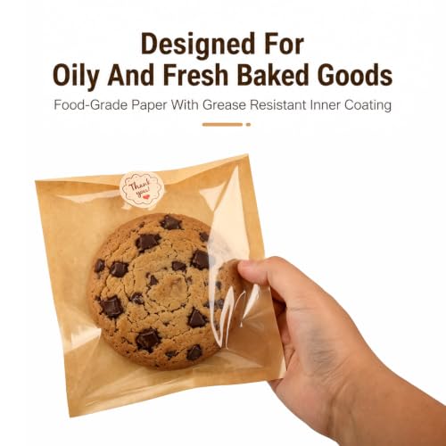 Cookie Bags with Seal, 100 Pack 5.7x6.5 Inch Bakery Bags with Window - size: 5.7 X 6.5in