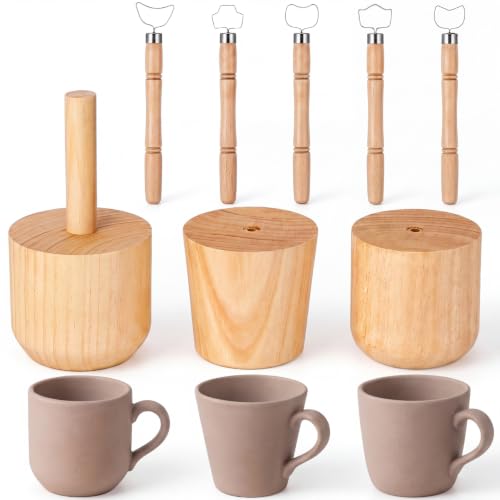 Ferrochef Cup Pottery Molds Clay Tools Set Wooden Sculpture Scraper Pottery Carving Tool Cup Handle Shape Clay Cutters for DIY Mug Vase Art Making (Small-Medium,12, 12, 12oz) - size: 12, 12, 12oz, style: Small-medium