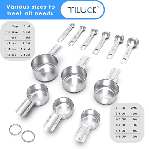 TILUCK Stainless Steel Measuring Cups & Spoons Set, Cups and Spoons