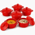 RHBLME 6 Pack French Onion Soup Bowls, 7 Oz Ramekins Oven Safe Mini Cocotte, Red Ramekins with Lids Oven Safe Soup Bowls for Creme Brulee, Pot Pie, Lava Cakes, Pumpkin Soup