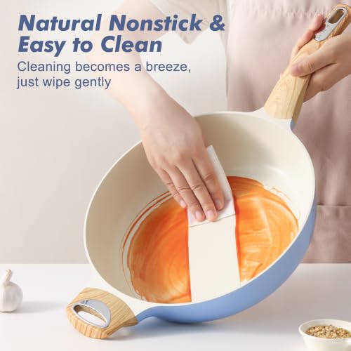 SENSARTE Ceramic Nonstick Frying Pan Skillet with Lid, 13.3 Inch Large Deep Frying Pan, 6 QT Saute Pan, Induction Pan, Healthy Non Toxic Cooking Pan with Helper Handle, PFOA PFAS PTFE Free - color: Blue, size: 6QT / 13.3IN