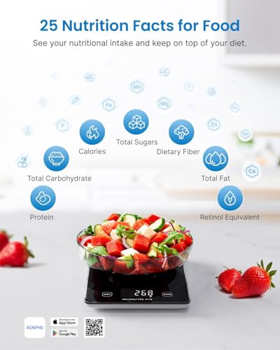 RENPHO Smart Food Scale with Nutritional Calculator, Bluetooth App, Black - color: Black