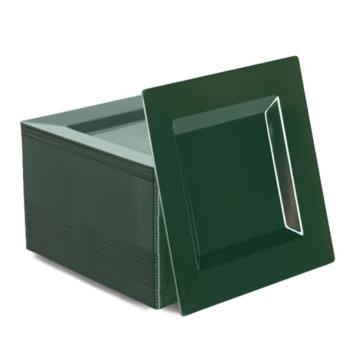 100 Pack Green Plastic Square Dessert Plates, 6.5" Disposable Salad Plates - color: Green