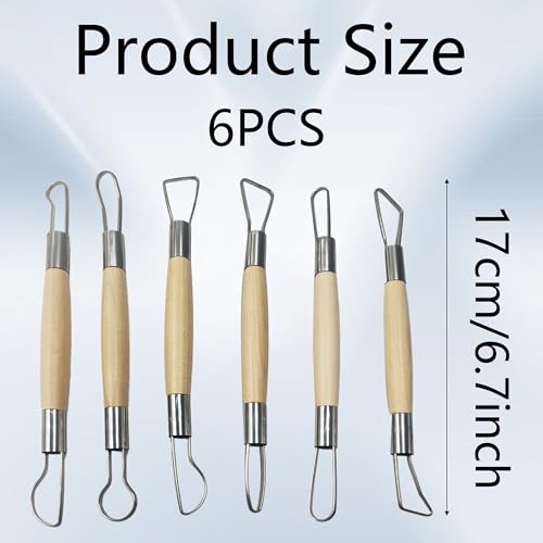 AUXBC 6Pcs Wooden Handle Double Ended Modeling Tools Set, Versatile Sculpting Tools for Clay, Fondant, Cake, Ceramic, Dough, Plasticine, Plaster, Wax