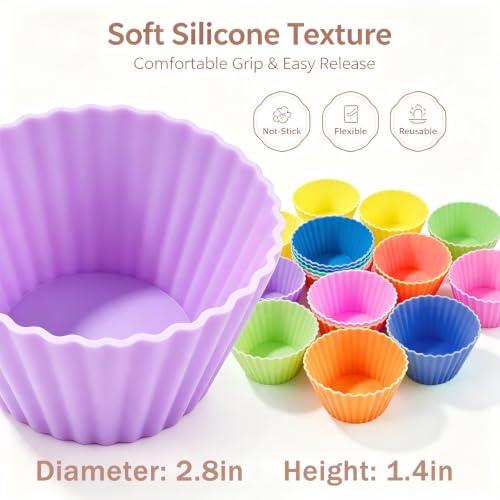 12 Pack Silicone Baking Cups, 6 Colors Silicone Muffin Liners Reusable - color: Colorful