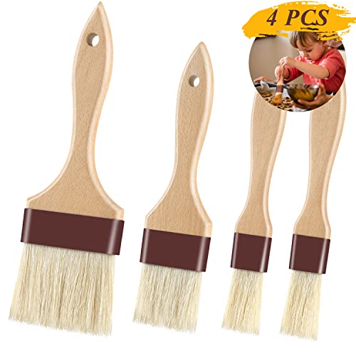 Pastry Brushes for Baking Basting Brush with Boar Bristles and Beech Hardwood Handles Culinary Oil Brush for Barbecue Butter Grill BBQ Sauce Baster Marinade Kitchen Food Cooking Brushes 4PCS - color: 2*1 inch & 2 inch & 3 inch - 4PCS