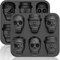 HKNMTT Halloween Silicone Molds for Baking Extra large, 6 Cavities 3D Skull Cake Pizza Pan Molds, Nonstick Halloween Skeleton Mold for Soap Ice 2PCS - style: 3-Shapes Skull 2PCS