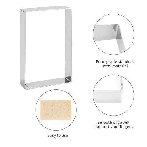 Rectangle Cookie Cutter ANCKNE Stainless Steel Rectangle Biscuit Molds Square Pastry Molds Fondant Cake Cookie Cutter Set 1 Inch Depth - color: Rectangle