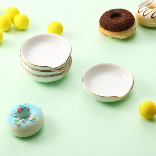 Boao 2.7 Inches Mini Ceramic Spoon Rests, Gold Rim Kitchen Spoon Rests, Mini Cooking Season Soup Holder for Stove Top Countertop, Teaspoon Rest, Coffee Stir Rest (white, 4 Pieces) - color: White