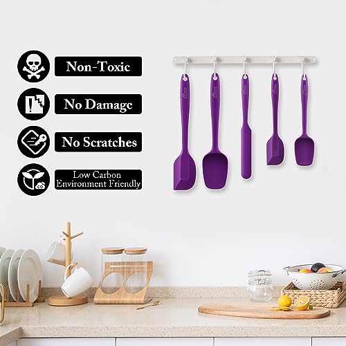 HOTEC BPA-Free Silicone Rubber Spatula Set, Purple, Set of 5 - color: Purple