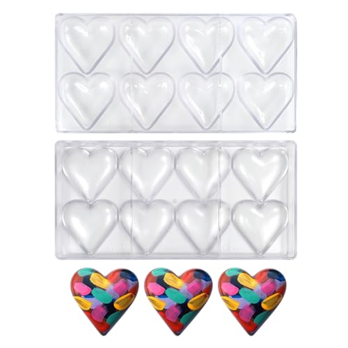TUKE Heart-Shaped Polycarbonate Chocolate Mold 8 Cavity Candy Making Mold for Valentine's Day, Baking, DIY Desserts - Reusable, Dishwasher Safe, Professional Grade (D_ Heart) - size: Heart