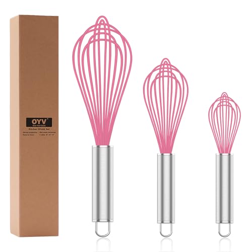 OYV Pink Silicone Whisk Set of 3, 8/10/12 Inch, Non-Scratch - color: Premium(Pink Pack)