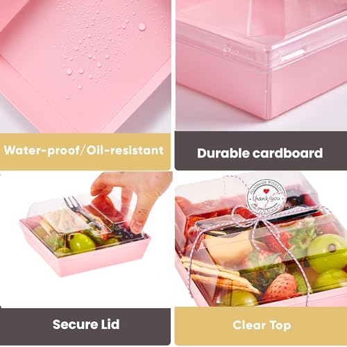 50 Pack 5in Small Charcuterie Boxes with Clear Lids, Mini Paper Containers - color: Pink