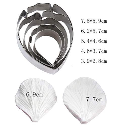 KALAIEN 5pcs Stainless Steel Peony Cutter 2pcs Fondant Silicone Mold - color: Peony Set(7pcs)