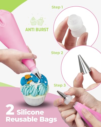 Kootek 32 Piping Bags and Tips Set Frosting Piping Kit for Beginners & Pros - color: Pink