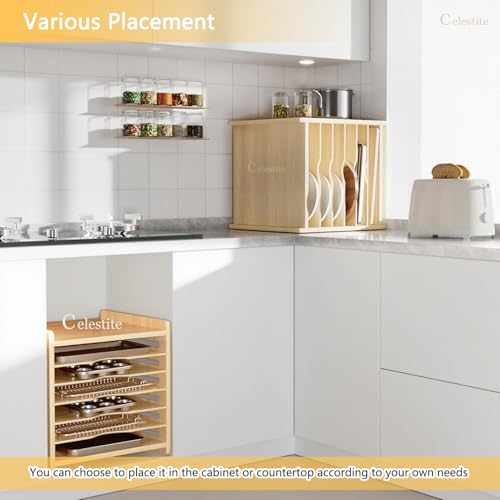 Celestite Wooden Baking Sheet Organizer for Cabinet, Baking Tray Organizer, Cookie Sheet Organizer for Cabinet Kitchen Storage Organization Accessories - color: 7 Tier 20"wx15.2hx16.7d