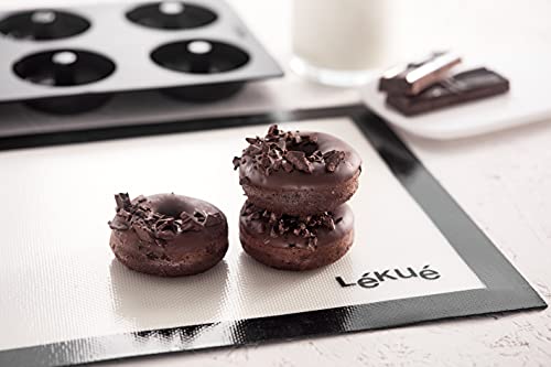 Lékué Platinum Silicone Donut Mold | 6 Non-Stick Holes For Baking - No Grease Needed | Pop-Out Oven Cake Molds | Heat-Resistant, Freezer Safe, Microwave Safe, Dishwasher Safe | Black - color: Black