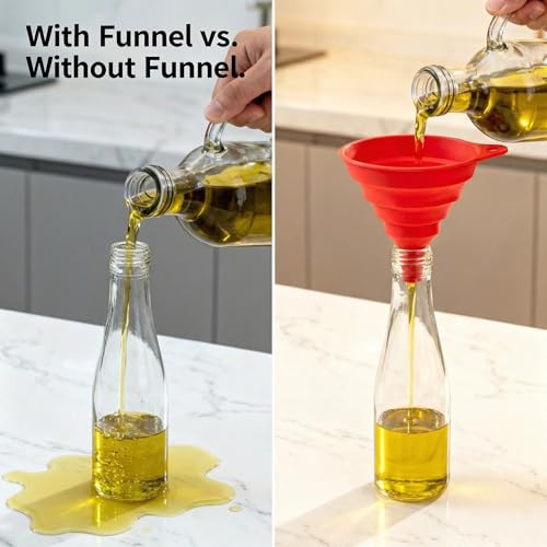 4-Piece Collapsible Kitchen Funnel Set, Silicone Foldable Funnel Kit, Suitable for Liquids and Dry Ingredients, Space-Saving Design, Easy to Clean