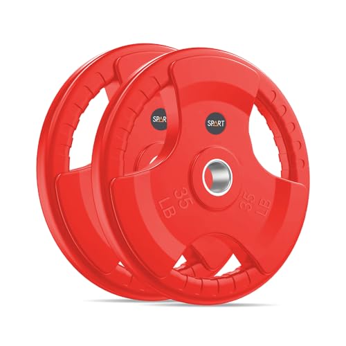 SPART 2-Inch Color Rubber Coated Olympic Grip Plate in Pairs or Single for Strength Training, Weightlifting and Bodybuilding, Solid Cast Iron Weight Plates for Barbell, 2.5LB/5LB/10LB/25LB/35LB/45LB, Two Years Warranty - color: 35LB PAIR